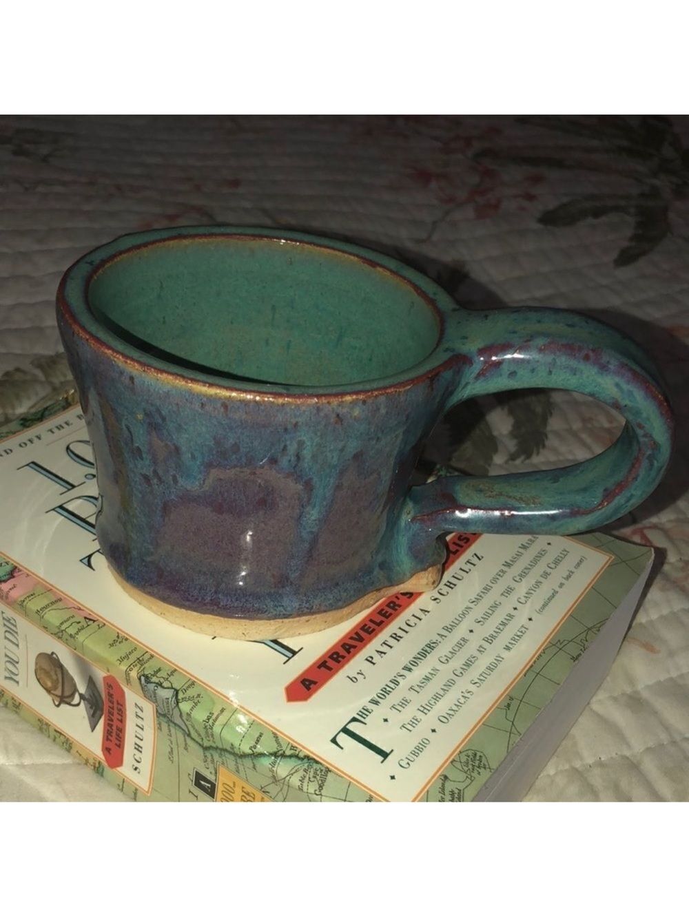 Hand made drip design sea foam teal mug